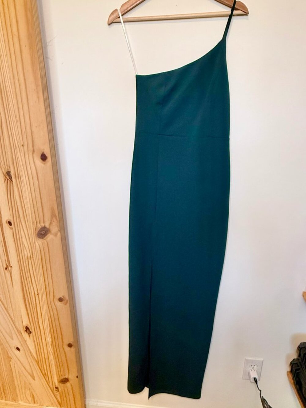 Lulus Emerald Green One-Shoulder Slit Maxi Dress – Medium